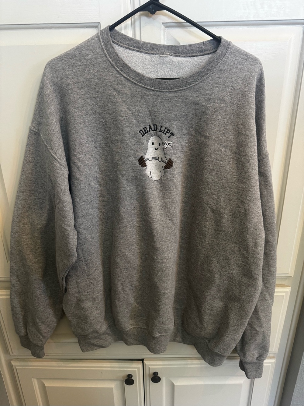 Gray Graphic Crewneck Sweatshirt with 'Deadlift' Ghost